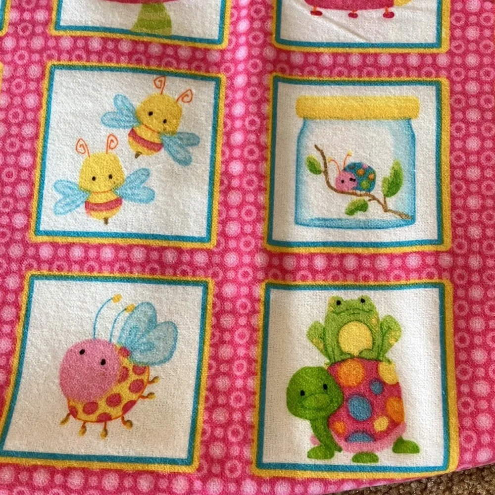 BUNDLE OF 2 SWADDLE FLANNEL BLANKETS. “CUDDLE BUGS” by SHELLY COMISKEY. HANDMADE